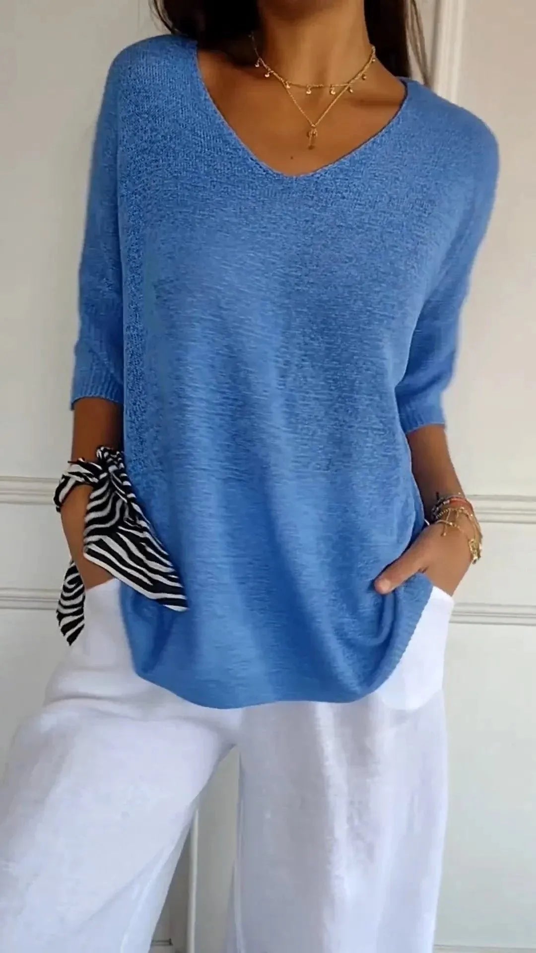 Kit 3 Blusas Luna® em Malha Leve – Decote V — Maralleve