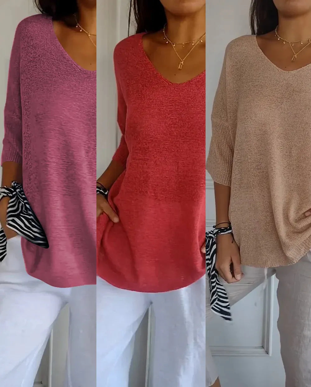 Kit 3 Blusas Luna® em Malha Leve – Decote V — Maralleve