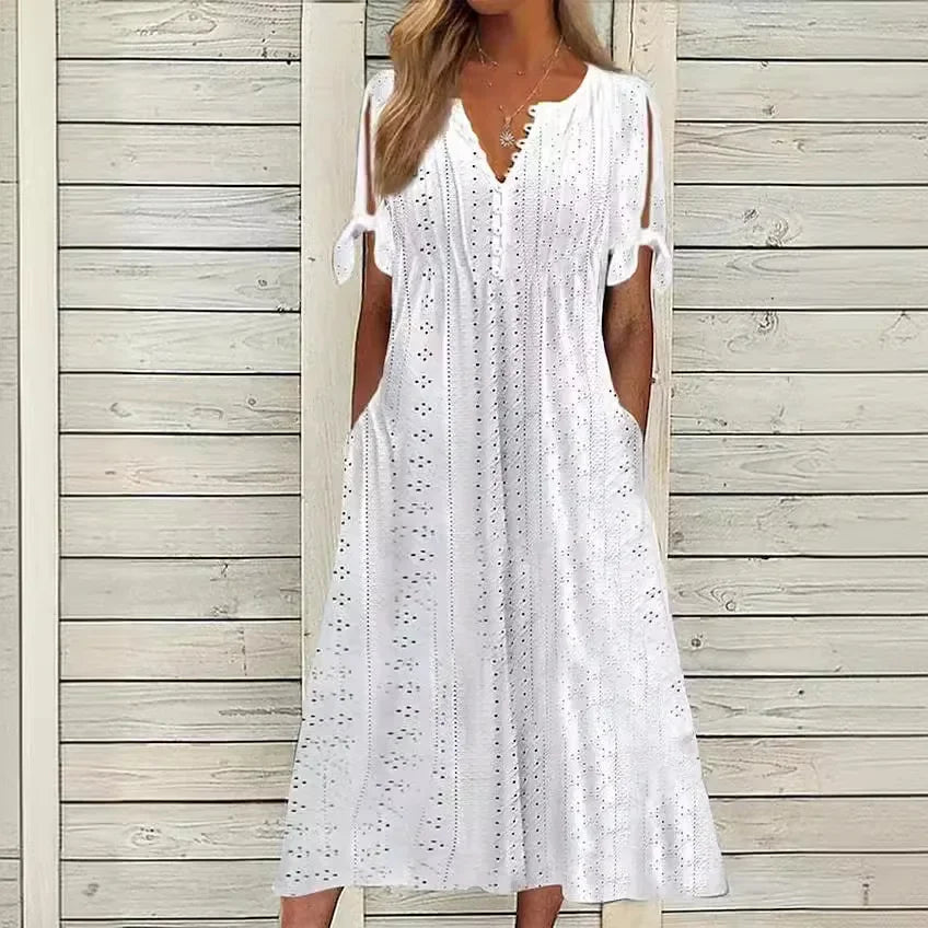 Vestido de Renda Jana - Gola em V de Manga Curta — Maralleve