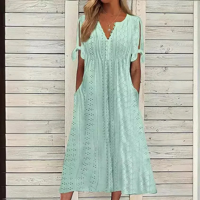 Vestido de Renda Jana - Gola em V de Manga Curta — Maralleve