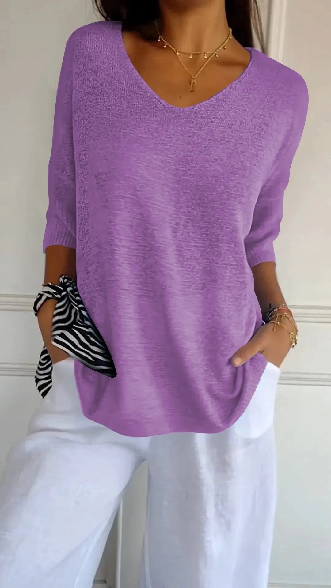 Kit 3 Blusas Luna® em Malha Leve – Decote V — Maralleve