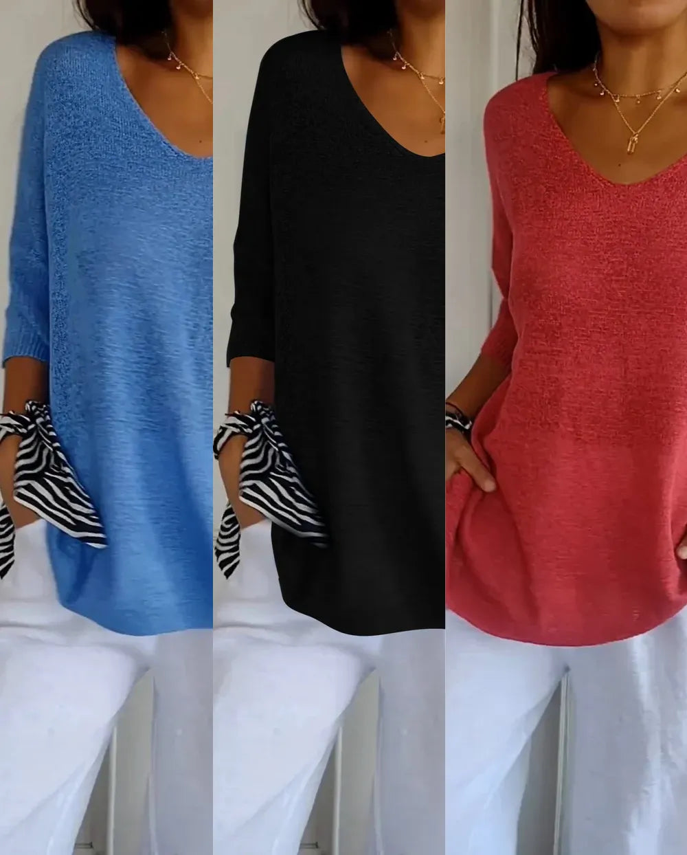 Kit 3 Blusas Luna® em Malha Leve – Decote V — Maralleve