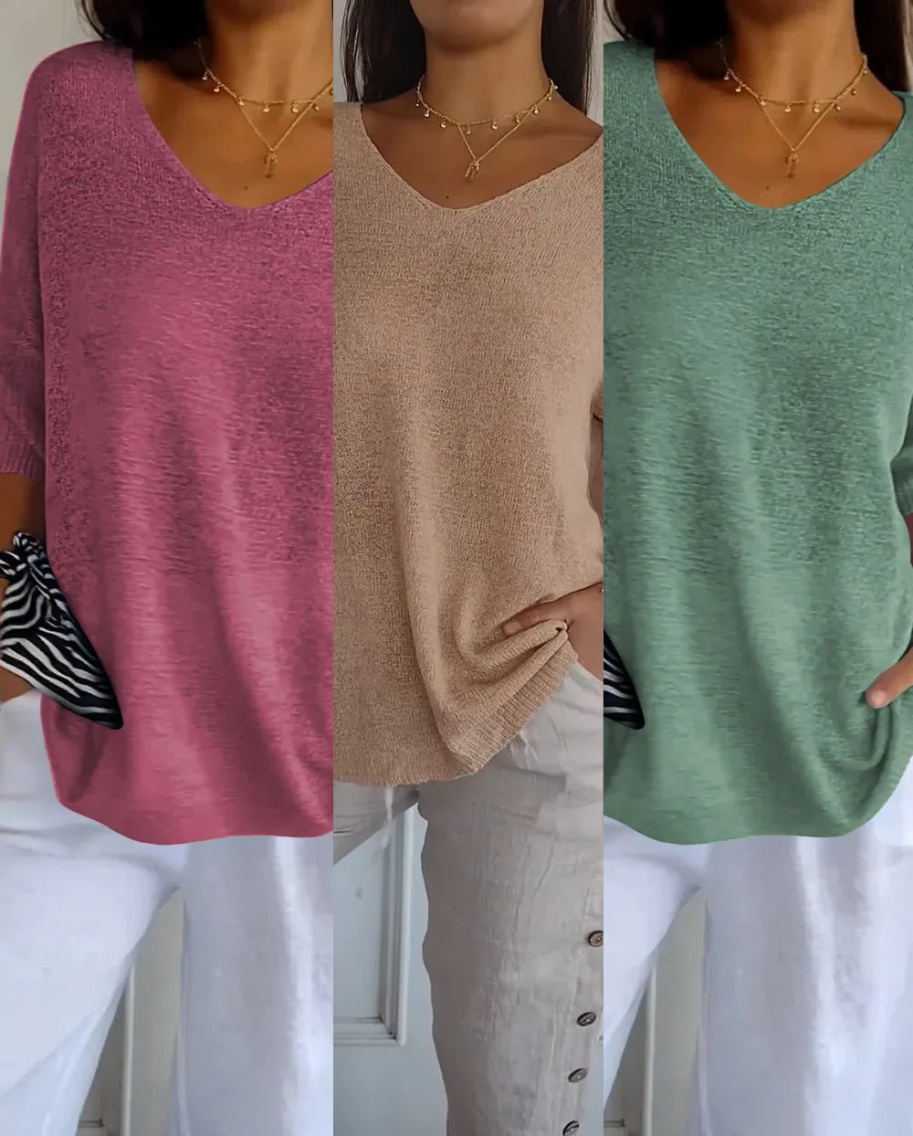 Kit 3 Blusas Luna® em Malha Leve – Decote V — Maralleve