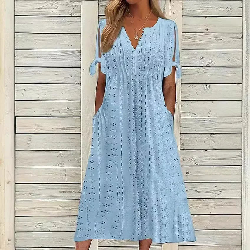 Vestido de Renda Jana - Gola em V de Manga Curta — Maralleve
