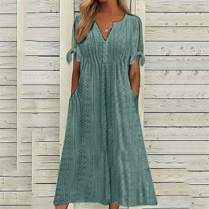 Vestido de Renda Jana - Gola em V de Manga Curta — Maralleve