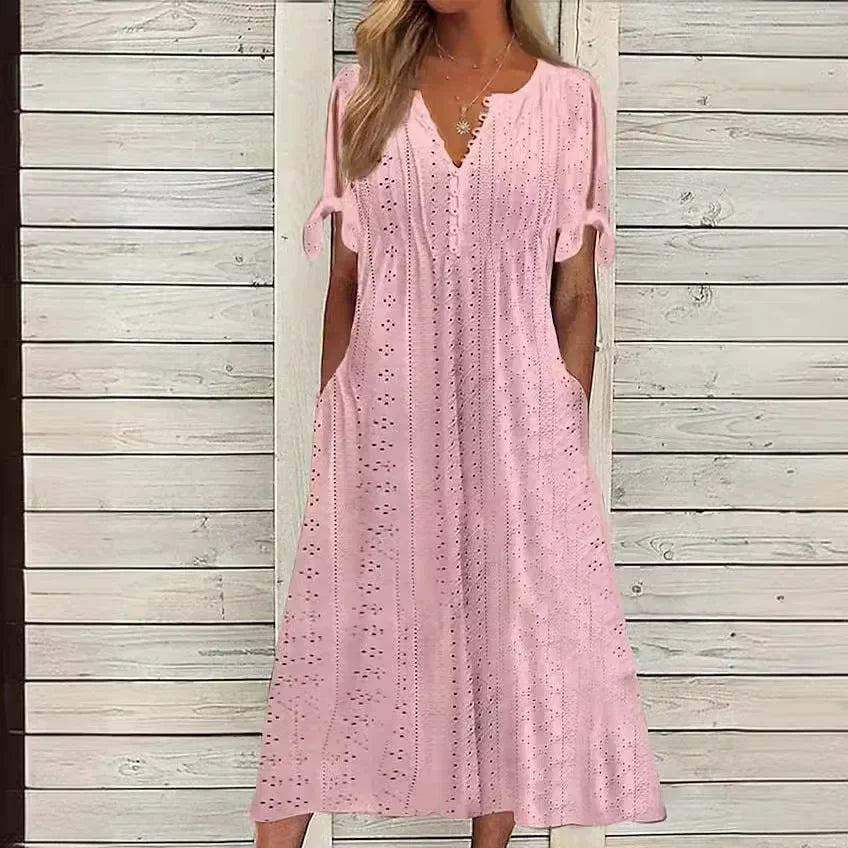 Vestido de Renda Jana - Gola em V de Manga Curta — Maralleve