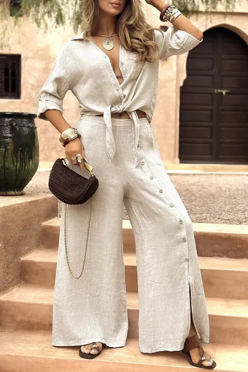 Conjunto Luna em Linho Natural - Modelagem Pantalona e Tecido Respirável — Maralleve