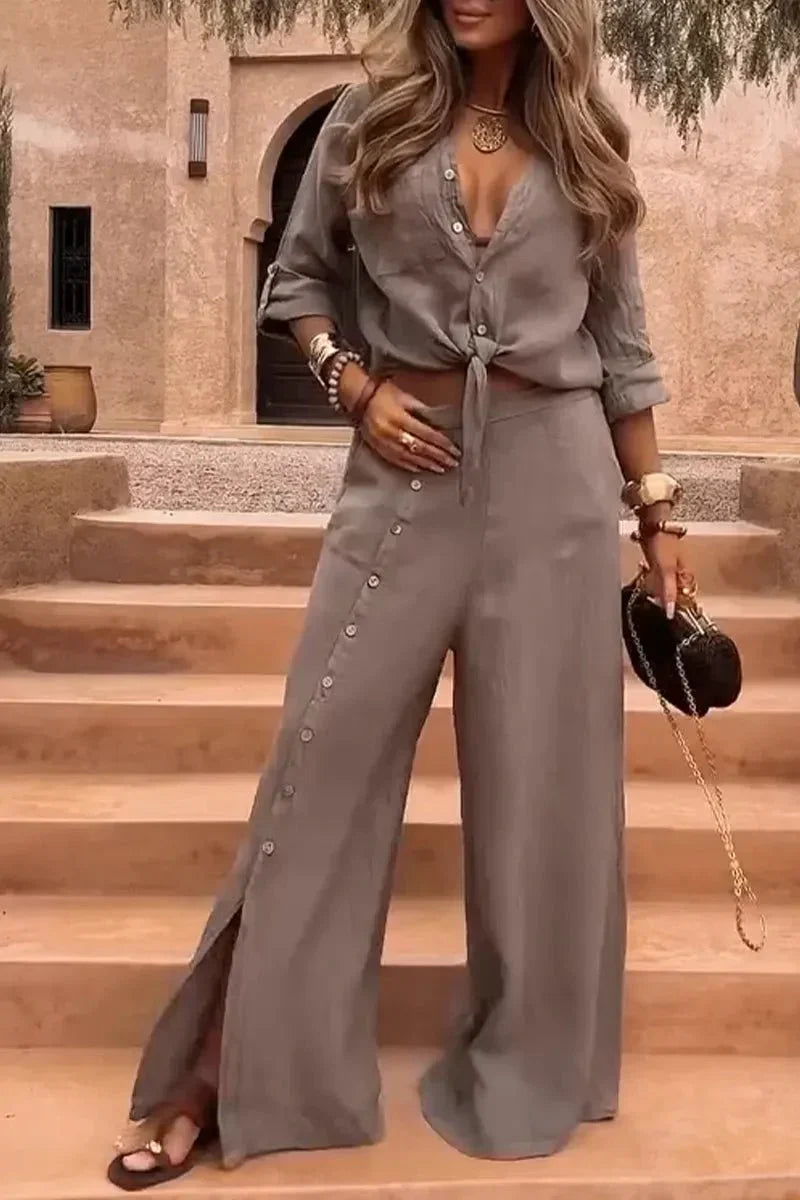 Conjunto Luna em Linho Natural - Modelagem Pantalona e Tecido Respirável — Maralleve